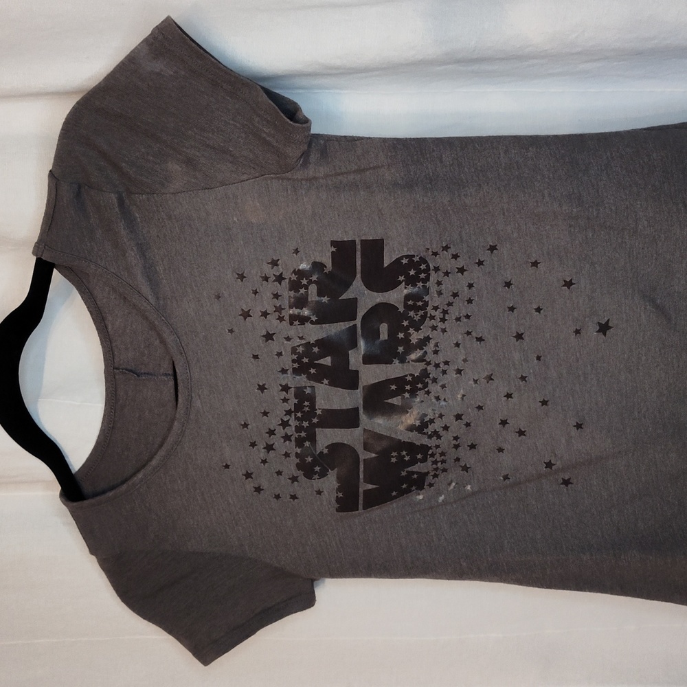 Star Wars Monochromatic Grey Gray Logo and Stars T-Shirt Size XL 16 EUC